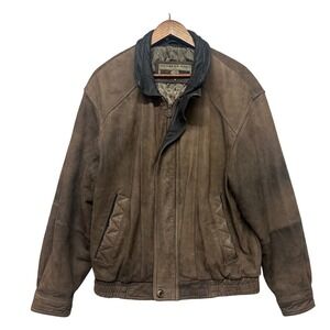 Vtg Mens Brown Genuine Leather Bomber Jacket Sz M Distressed Quilted Moto Biker